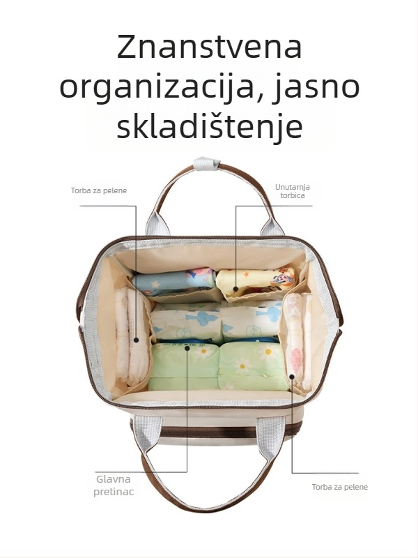 Najlon torba za pelene, velika kapaciteta, gradski minimalistički stil, vodootporna i izolirana, dvostruke naramenice