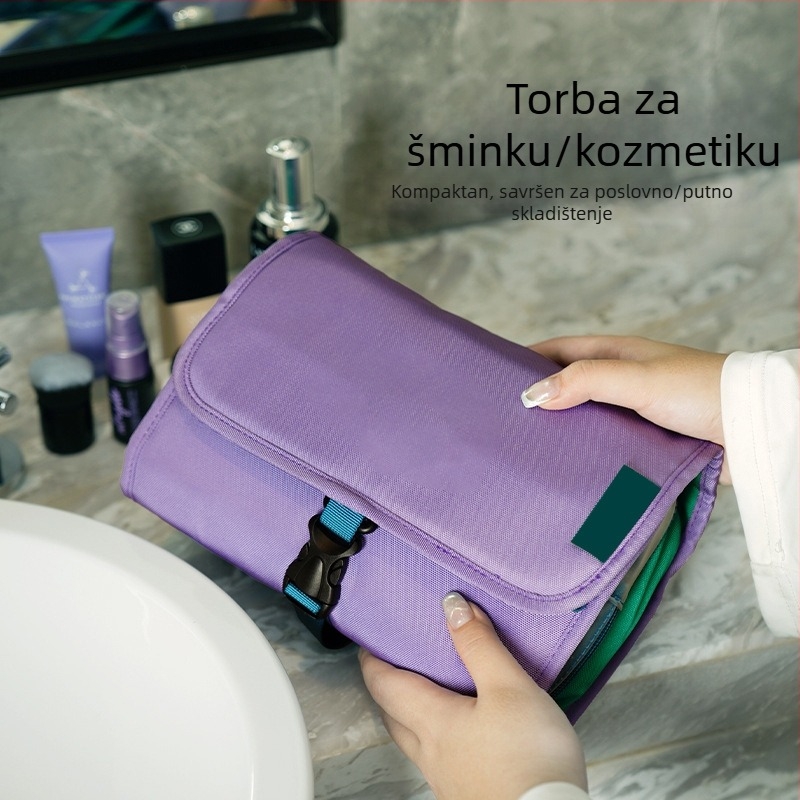Prijenosna torba za kozmetiku i higijenske potrepštine s mokro-suhim odjeljkom i kukom za vješanje, za putovanja, velika kapaciteta – Poliester, Višenamjenska, Za putovanja