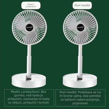 Sklopivi mini USB stolni ventilator, 3 lopatice, motor bez četkica, ugrađena punjiva baterija, tih rad
