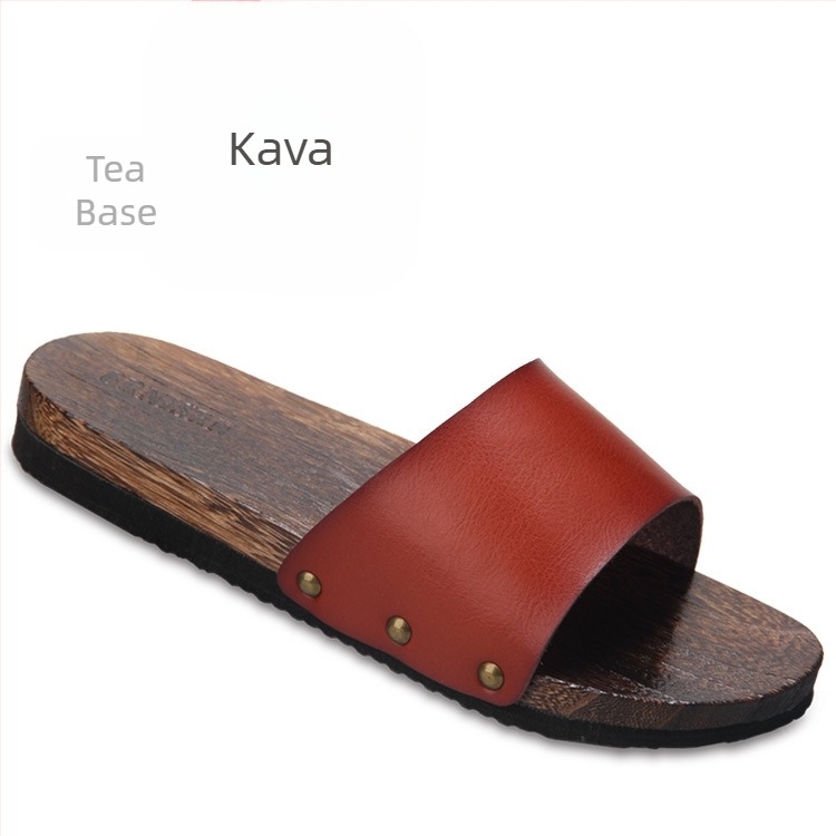 Muške slide sandale s gornjim dijelom od mikrovlaknaste kože, drvena potplata, otvorena peta