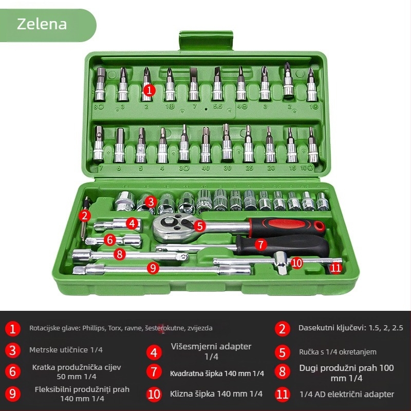 Set alata za popravak automobila L1639 – Karbonska čelika, 108-dijelni set u kutiji
