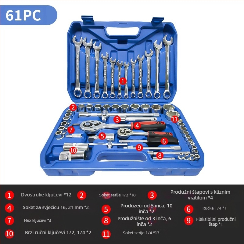 Set alata za popravak automobila L1639 – Karbonska čelika, 108-dijelni set u kutiji