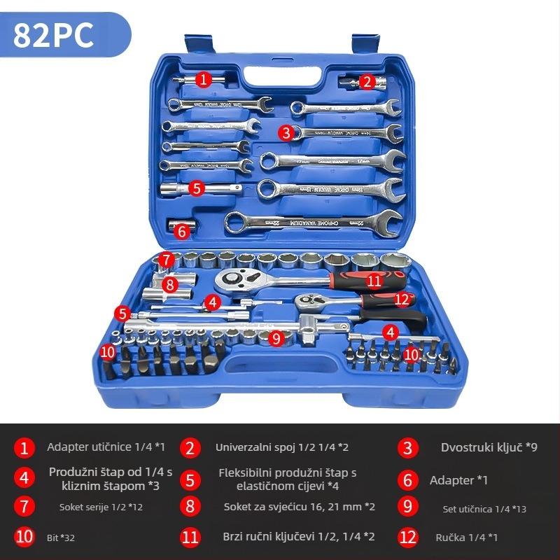 Set alata za popravak automobila L1639 – Karbonska čelika, 108-dijelni set u kutiji