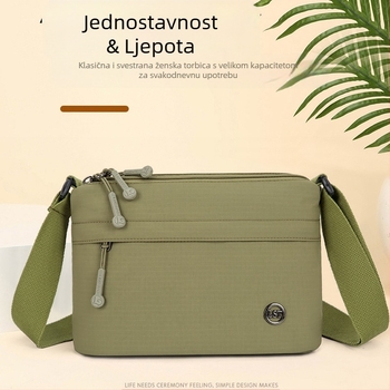 Najlonska crossbody torba, gradski minimalistički stil, mali kvadratni oblik, zatvaranje na zip, poliester podstava, unutarnji džepovi sa zipom