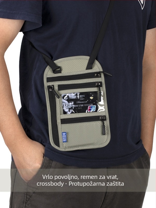 QISE RFID futrola za putovnicu s križnim remenom – zaštita od krađe, vodootporna, otporna na habanje, najlonska podstava, za muškarce, držač za putovnicu i osobnu iskaznicu, futrola za putne dokumente, čvrsti logo