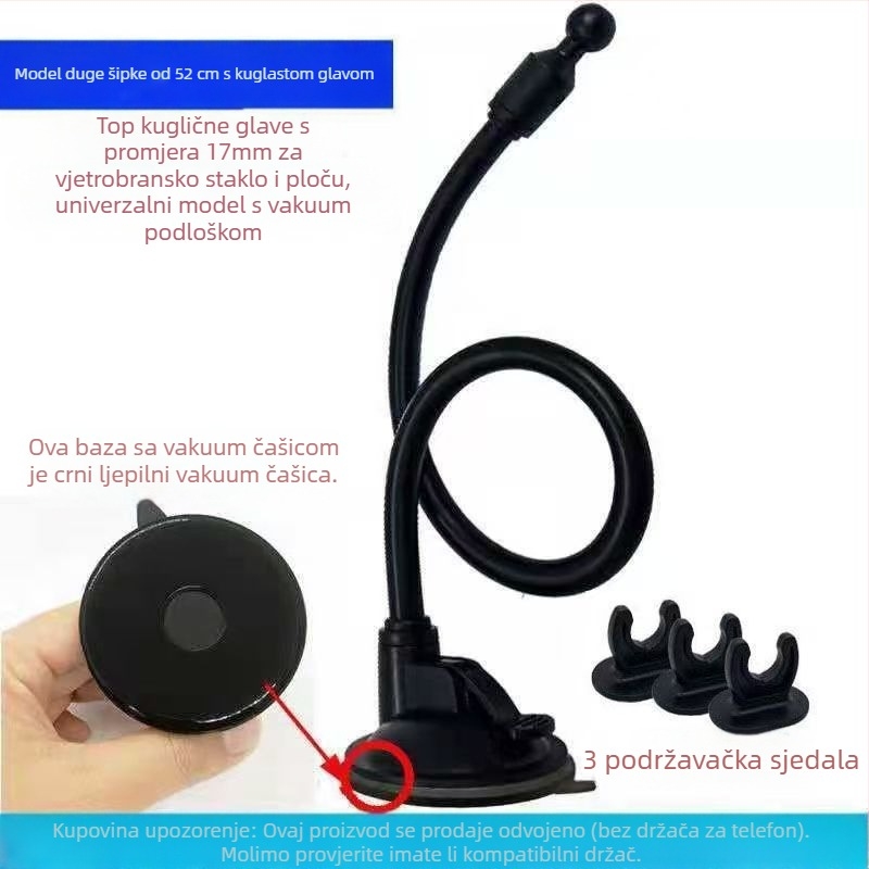 Držač za telefon u automobilu s kugličnom glavom, produženom usisnom čašom, dugim cijevima, univerzalni adapter — model RST-X28