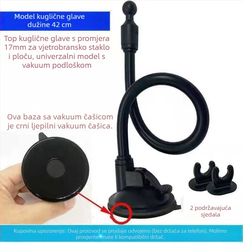 Držač za telefon u automobilu s kugličnom glavom, produženom usisnom čašom, dugim cijevima, univerzalni adapter — model RST-X28