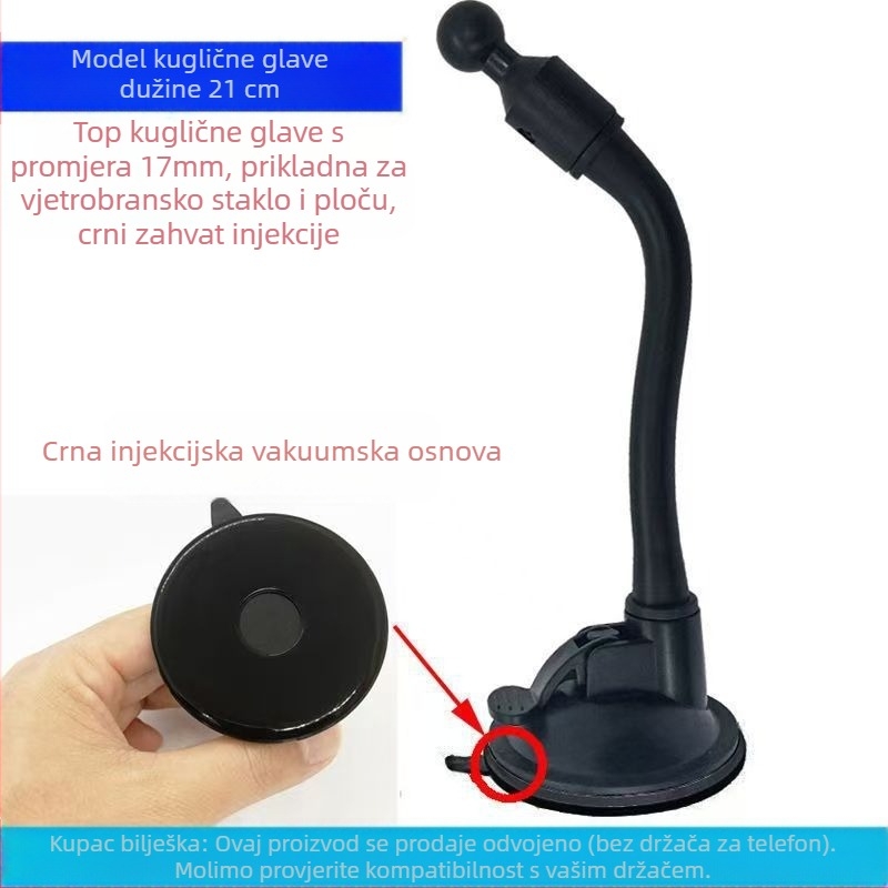 Držač za telefon u automobilu s kugličnom glavom, produženom usisnom čašom, dugim cijevima, univerzalni adapter — model RST-X28