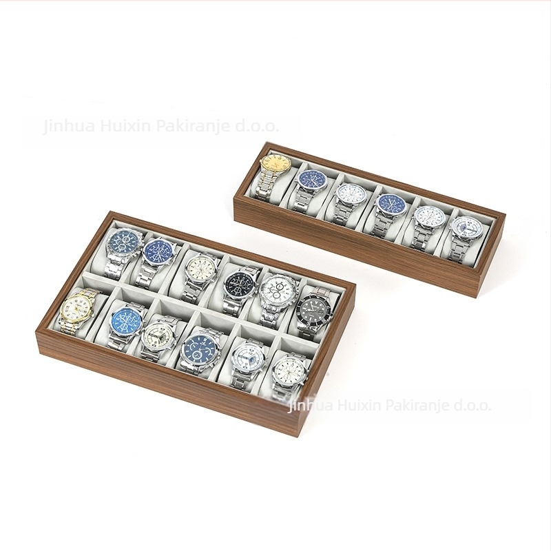 Drvena podloga za satove, ručno izrađena, 6–30 pozicija, kutija za poklon i nakit