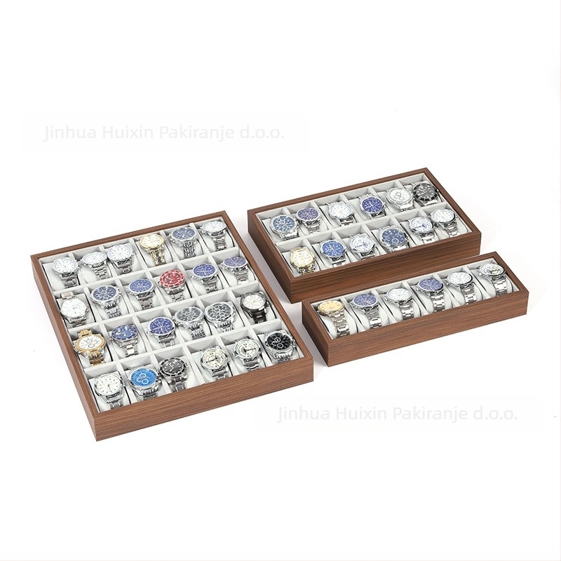 Drvena podloga za satove, ručno izrađena, 6–30 pozicija, kutija za poklon i nakit