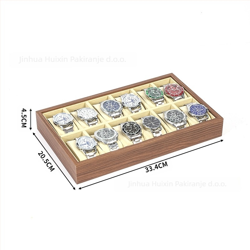 Drvena podloga za satove, ručno izrađena, 6–30 pozicija, kutija za poklon i nakit