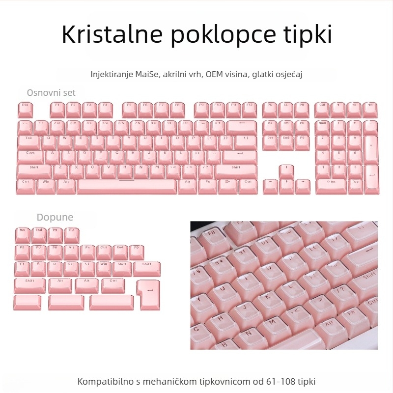 Set keycapova za mehaničku tipkovnicu, 113 tipki, PC materijal, dvobojna bočna gravura, kompatibilan s Cross-Shaft