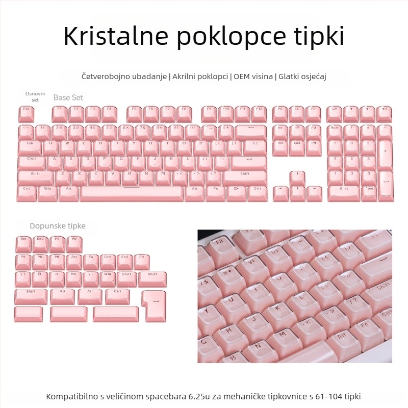 Set keycapova za mehaničku tipkovnicu, 113 tipki, PC materijal, dvobojna bočna gravura, kompatibilan s Cross-Shaft