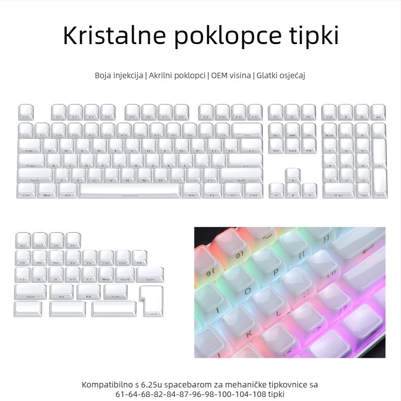 Set keycapova za mehaničku tipkovnicu, 113 tipki, PC materijal, dvobojna bočna gravura, kompatibilan s Cross-Shaft