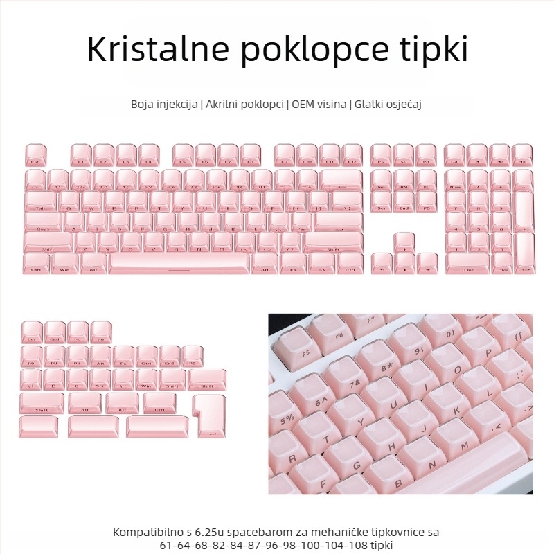 Set keycapova za mehaničku tipkovnicu, 113 tipki, PC materijal, dvobojna bočna gravura, kompatibilan s Cross-Shaft