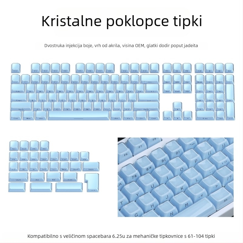 Set keycapova za mehaničku tipkovnicu, 113 tipki, PC materijal, dvobojna bočna gravura, kompatibilan s Cross-Shaft