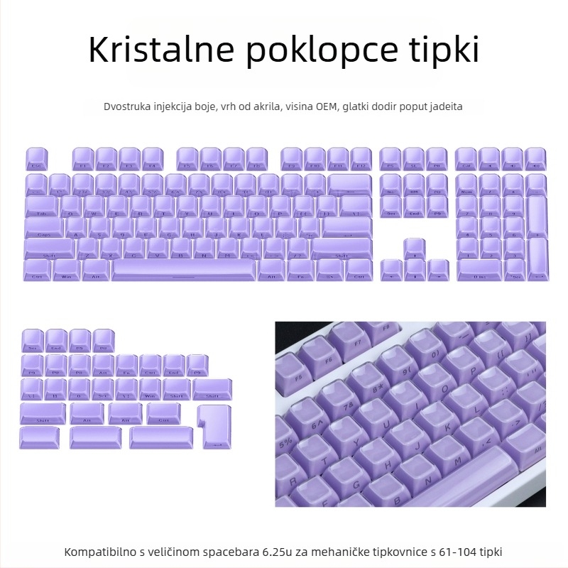 Set keycapova za mehaničku tipkovnicu, 113 tipki, PC materijal, dvobojna bočna gravura, kompatibilan s Cross-Shaft