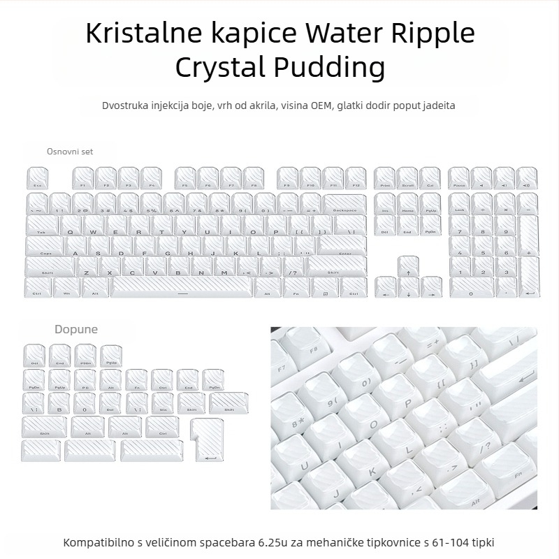 Set keycapova za mehaničku tipkovnicu, 113 tipki, PC materijal, dvobojna bočna gravura, kompatibilan s Cross-Shaft