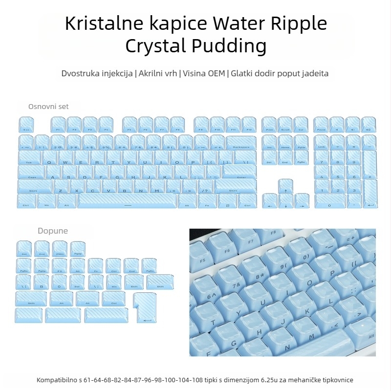Set keycapova za mehaničku tipkovnicu, 113 tipki, PC materijal, dvobojna bočna gravura, kompatibilan s Cross-Shaft