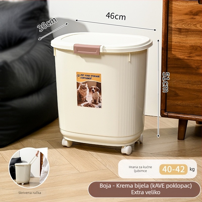 Spremnik za hranu za kućne ljubimce – zapečaćen, otporan na vlagu i insekte, 45L PP materijal, za hranu mačaka i psa