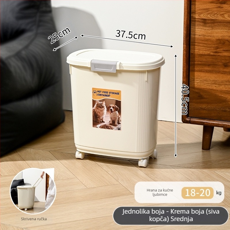 Spremnik za hranu za kućne ljubimce – zapečaćen, otporan na vlagu i insekte, 45L PP materijal, za hranu mačaka i psa