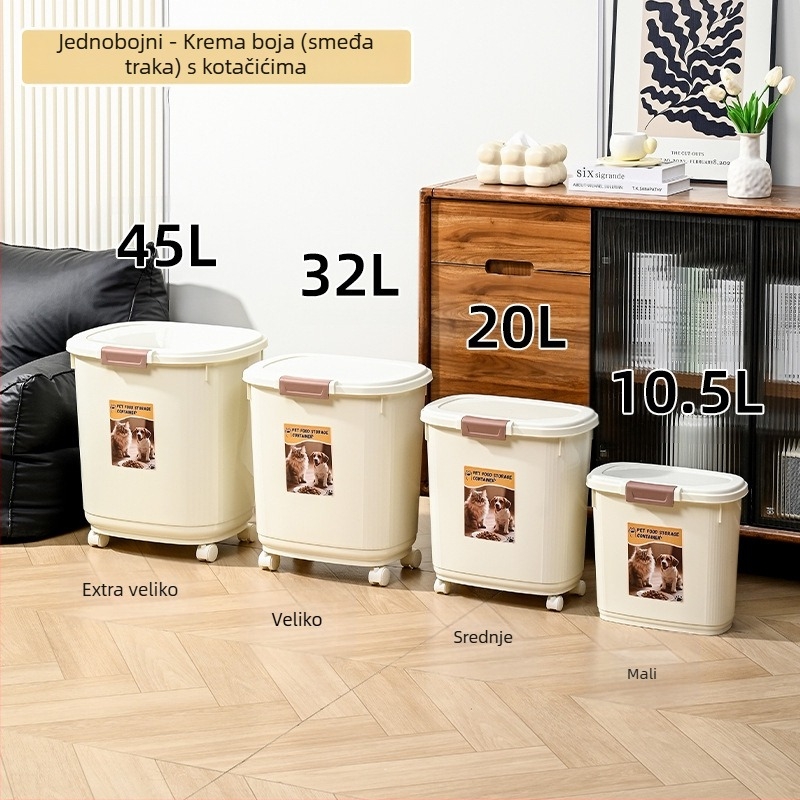 Spremnik za hranu za kućne ljubimce – zapečaćen, otporan na vlagu i insekte, 45L PP materijal, za hranu mačaka i psa