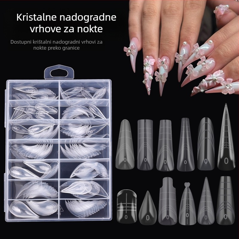 Krištalne šablone za produljenje noktiju – oblik orla kandže, dugi oštri tip, uzorak zvjezdano nebo, kutija od 140 komada