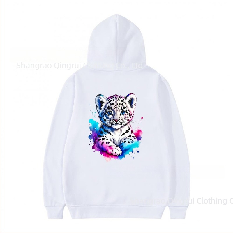 Kapucnasta dukserica od poliestera s fleec podstavom, leopard print, široki kroj, dugi rukavi