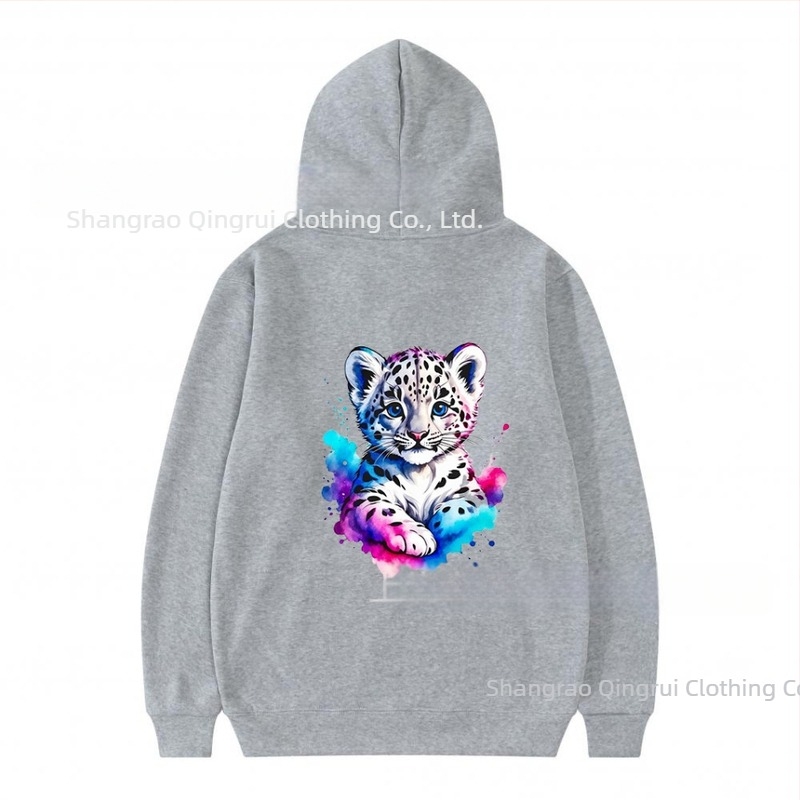 Kapucnasta dukserica od poliestera s fleec podstavom, leopard print, široki kroj, dugi rukavi