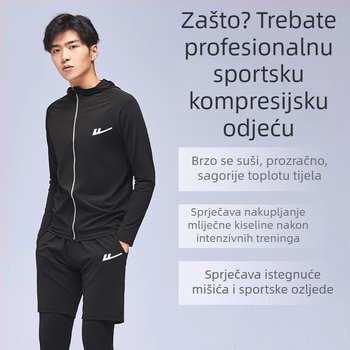 Muški trening kostim za trčanje – dvije komponente, prozračan, vlage upija, brzo suši, okrugli vrat, kratki rukavi, poliester-elastan