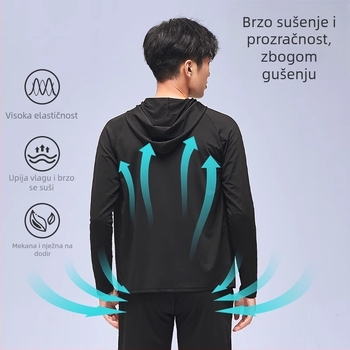 Muški trening kostim za trčanje – dvije komponente, prozračan, vlage upija, brzo suši, okrugli vrat, kratki rukavi, poliester-elastan