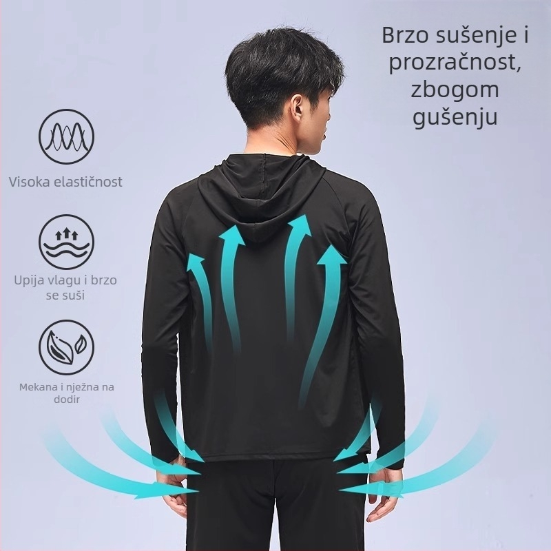 Muški trening kostim za trčanje – dvije komponente, prozračan, vlage upija, brzo suši, okrugli vrat, kratki rukavi, poliester-elastan
