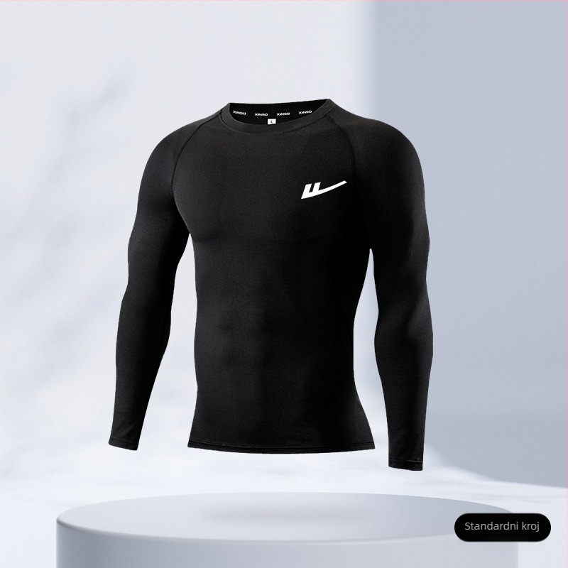 Muški trening kostim za trčanje – dvije komponente, prozračan, vlage upija, brzo suši, okrugli vrat, kratki rukavi, poliester-elastan