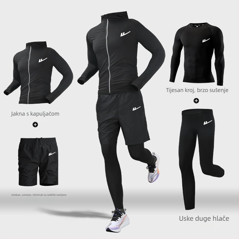 Muški trening kostim za trčanje – dvije komponente, prozračan, vlage upija, brzo suši, okrugli vrat, kratki rukavi, poliester-elastan