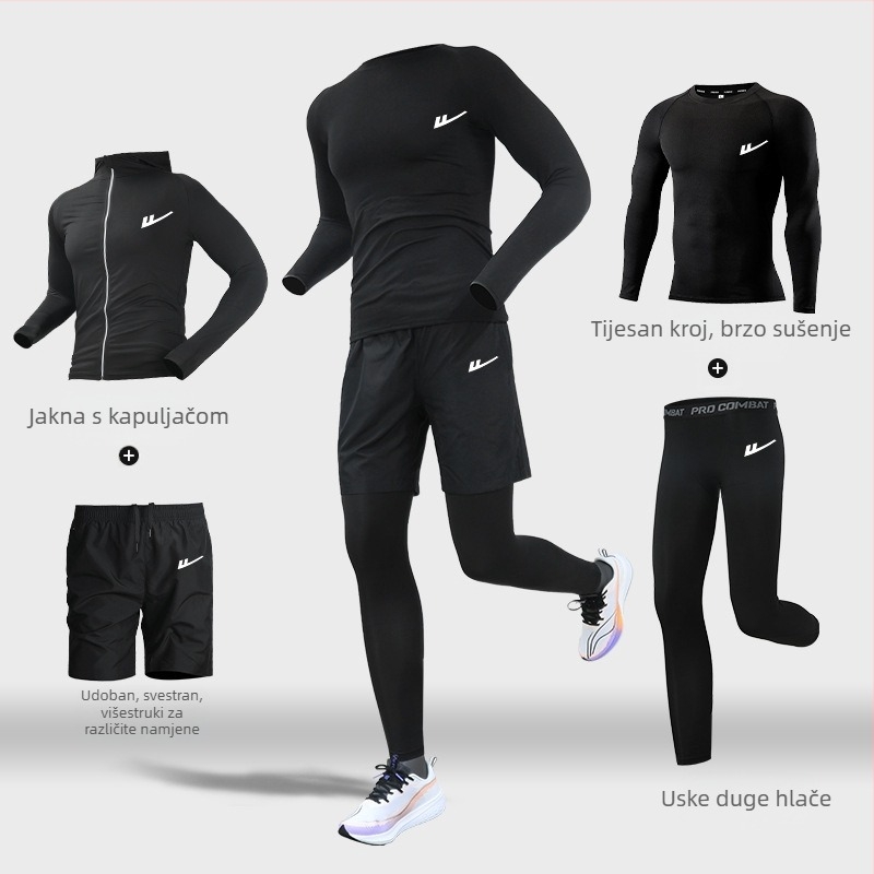 Muški trening kostim za trčanje – dvije komponente, prozračan, vlage upija, brzo suši, okrugli vrat, kratki rukavi, poliester-elastan