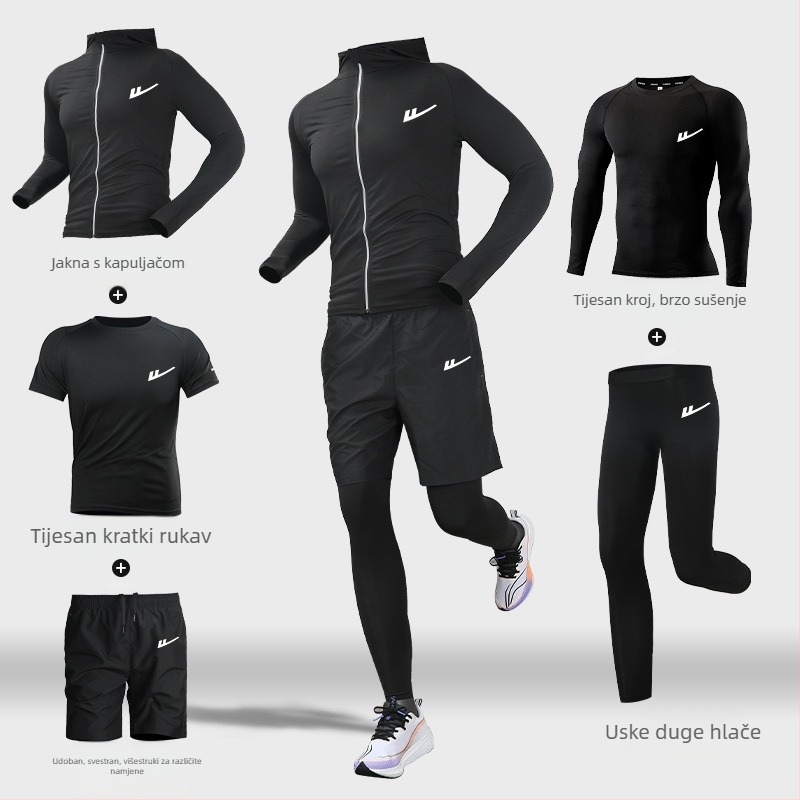 Muški trening kostim za trčanje – dvije komponente, prozračan, vlage upija, brzo suši, okrugli vrat, kratki rukavi, poliester-elastan