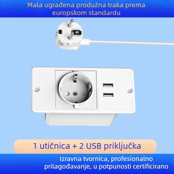 Ugrađeni USB produžni priključak za namještaj, europski standard, višestruke utičnice uz upravljanje kabelima (16A, 250V, 4000W)
