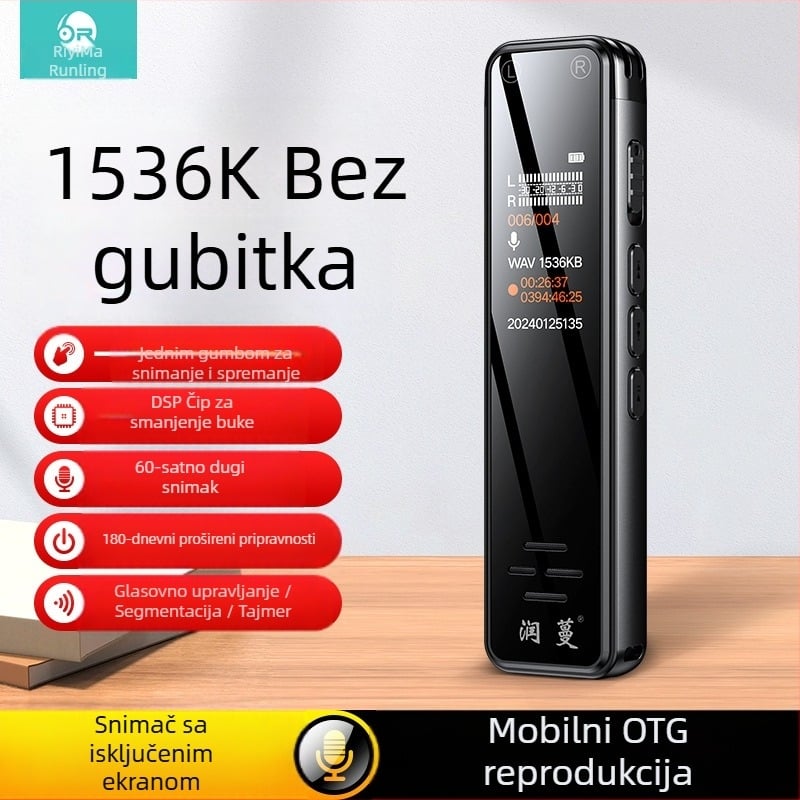 Runvine R11 diktafon u olovci s dvostrukim mikrofonom, WAV 512Kbps, 60 sati snimanja, aluminijsko kućište, USB 2.0