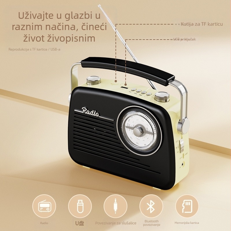 MG003 Bluetooth radio s punim opsegom za starije osobe — USB sučelje, ugrađeni zvučnici, mono zvuk, 5V, 220 mW