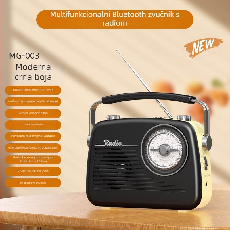 MG003 Bluetooth radio s punim opsegom za starije osobe — USB sučelje, ugrađeni zvučnici, mono zvuk, 5V, 220 mW