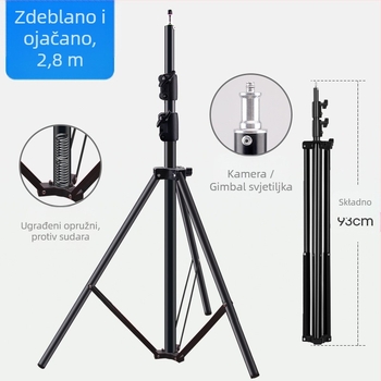 Aluminijski stalak za fotografiju, nosivost 5 kg, visina 2,8 m, promjer cijevi 30 mm, 3-sekcijski, pogodan za live streaming