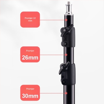 Aluminijski stalak za fotografiju, nosivost 5 kg, visina 2,8 m, promjer cijevi 30 mm, 3-sekcijski, pogodan za live streaming