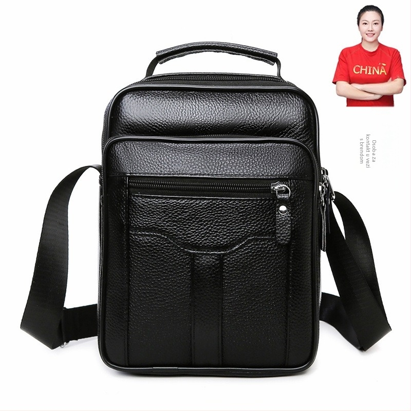 Muška torba preko ramena od prave kože – gornji sloj kože, gradski minimalistički stil, velik kapacitet, prozračna i vodootporna