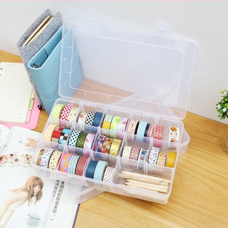 Kutija za skladištenje ljepljivih traka, 15 odjeljaka, polipropilen (BOPP), prozirna