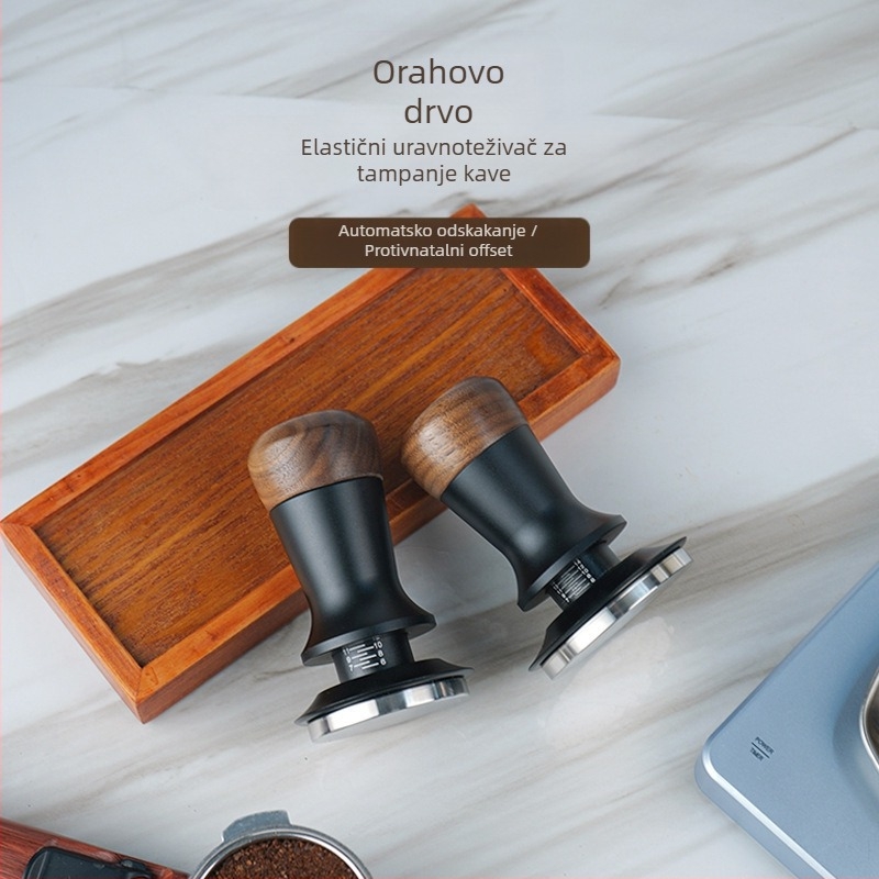 Set za pritiskanje praška od orahovog drveta i nehrđajućeg čelika za talijanski espresso, laserski graviran logotip, 300 g, papirnata kutija