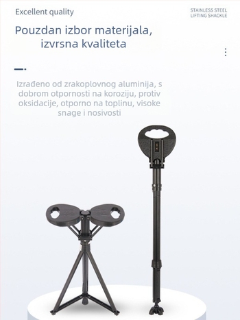 Planinski štap sa sjedalom - Višenamjenski, lagan, protivklizni; Materijal: ekološki PP + aluminij + PU podloga; Težina: 920 g; Model: Treća Generacija; Marka: HST