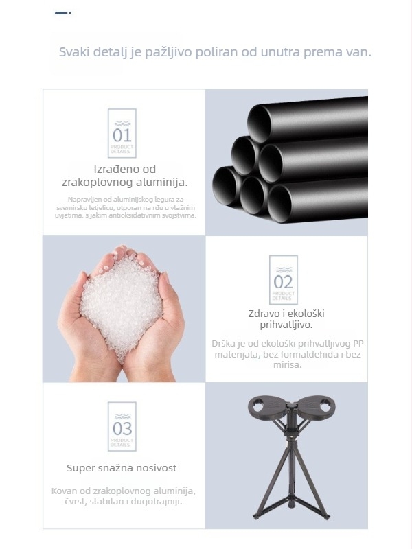 Planinski štap sa sjedalom - Višenamjenski, lagan, protivklizni; Materijal: ekološki PP + aluminij + PU podloga; Težina: 920 g; Model: Treća Generacija; Marka: HST