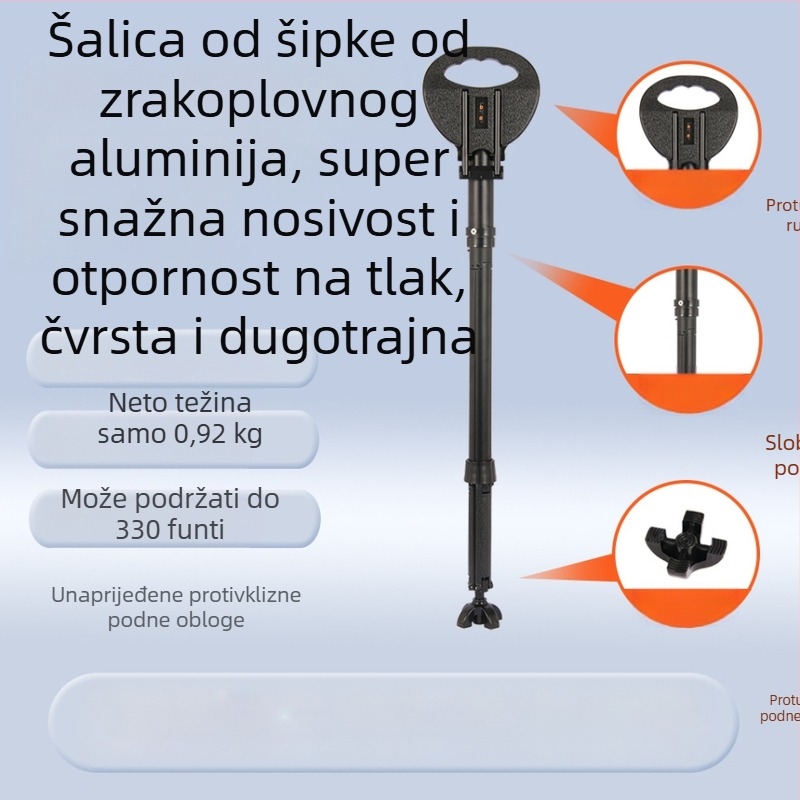 Planinski štap sa sjedalom - Višenamjenski, lagan, protivklizni; Materijal: ekološki PP + aluminij + PU podloga; Težina: 920 g; Model: Treća Generacija; Marka: HST