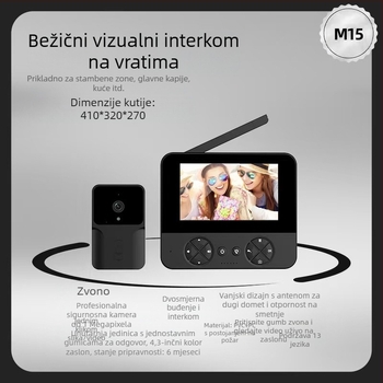 Video zvono za vrata s kamerom i noćnim vidom, unutarnja upotreba, model M15, napajanje 110–220V, razni tonovi zvona.