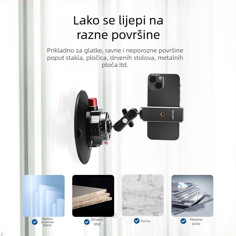 Neewer Gimbal glava s usisnom čašom za kameru/telefon/GoPro — Jaka usisna snaga, Stabilan auto držač